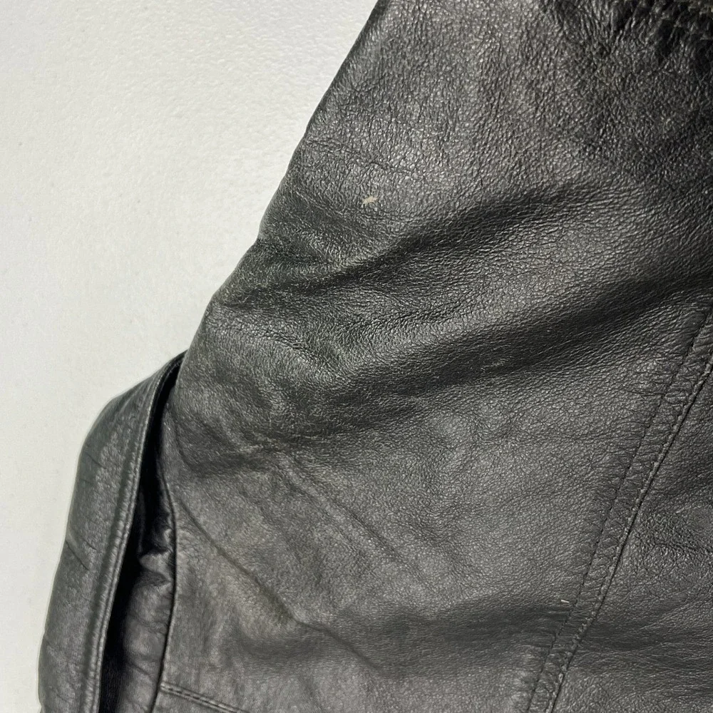 Adventure Bound Leather Jacket Mens L Black Bomber Quilted Lined Full Zip Vtg